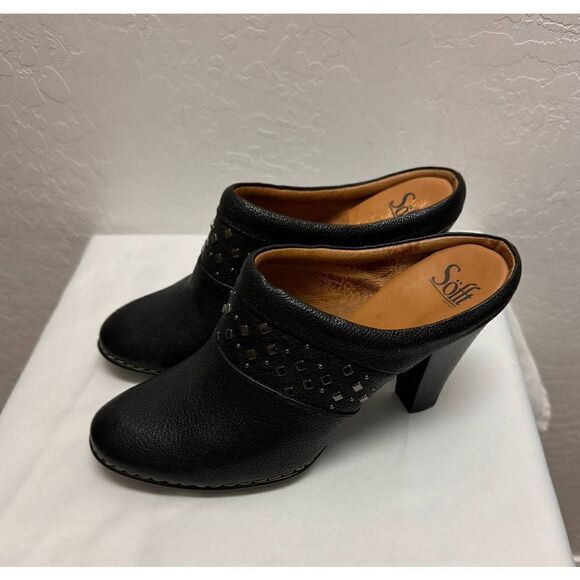 SOFFT Leather Studded Stitched Clogs Black 10M - Picture 2 of 7
